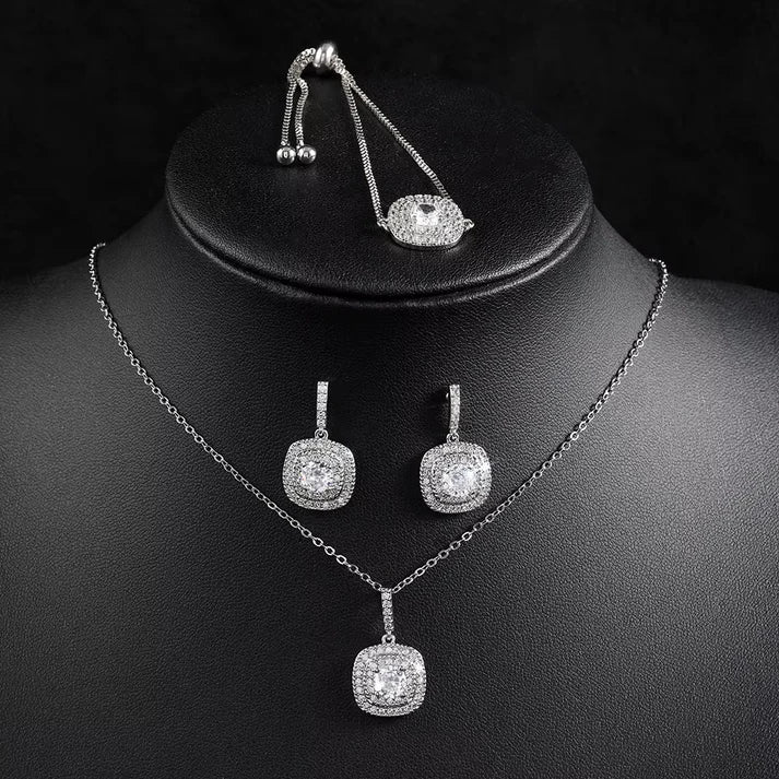 High-Grade Jewelry Set – Simple Necklace, Bracelet, and Earrings, Light Luxury Bridal Accessories