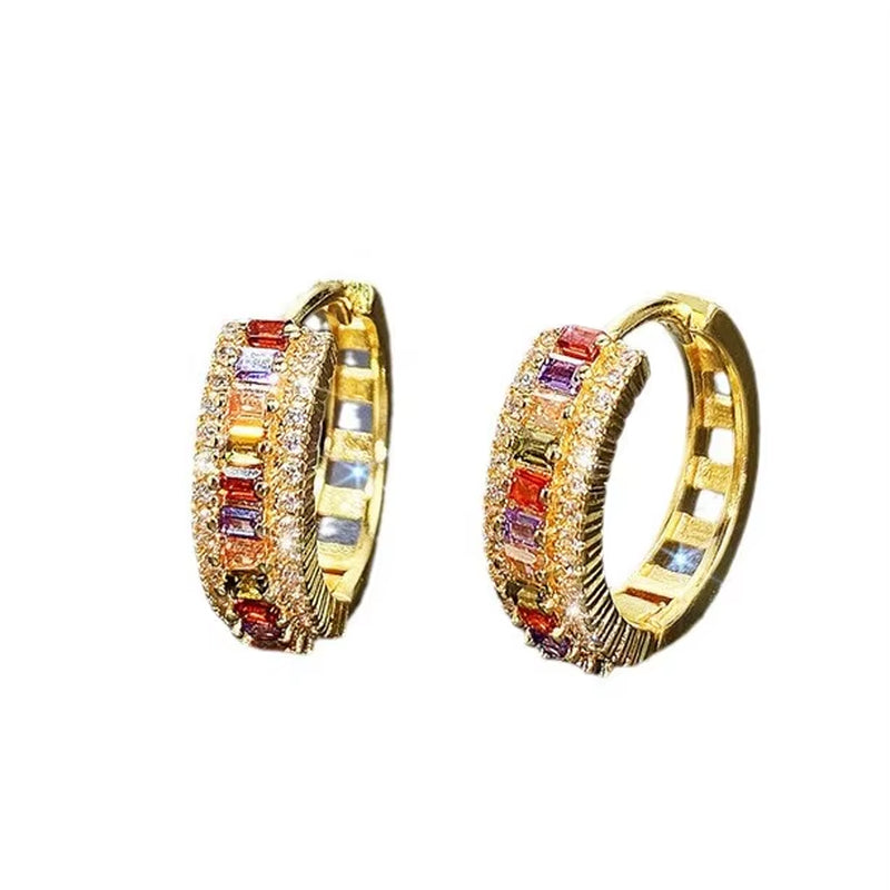 Ins New Fashion Minority Color Zircon Ear Buckle Female Brass Gold Plated Simple Ear Ring