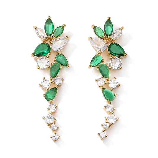 Designer Emerald Water Drop Zircon Flower Fashion Long Earrings Women Fine Jewelry Earrings