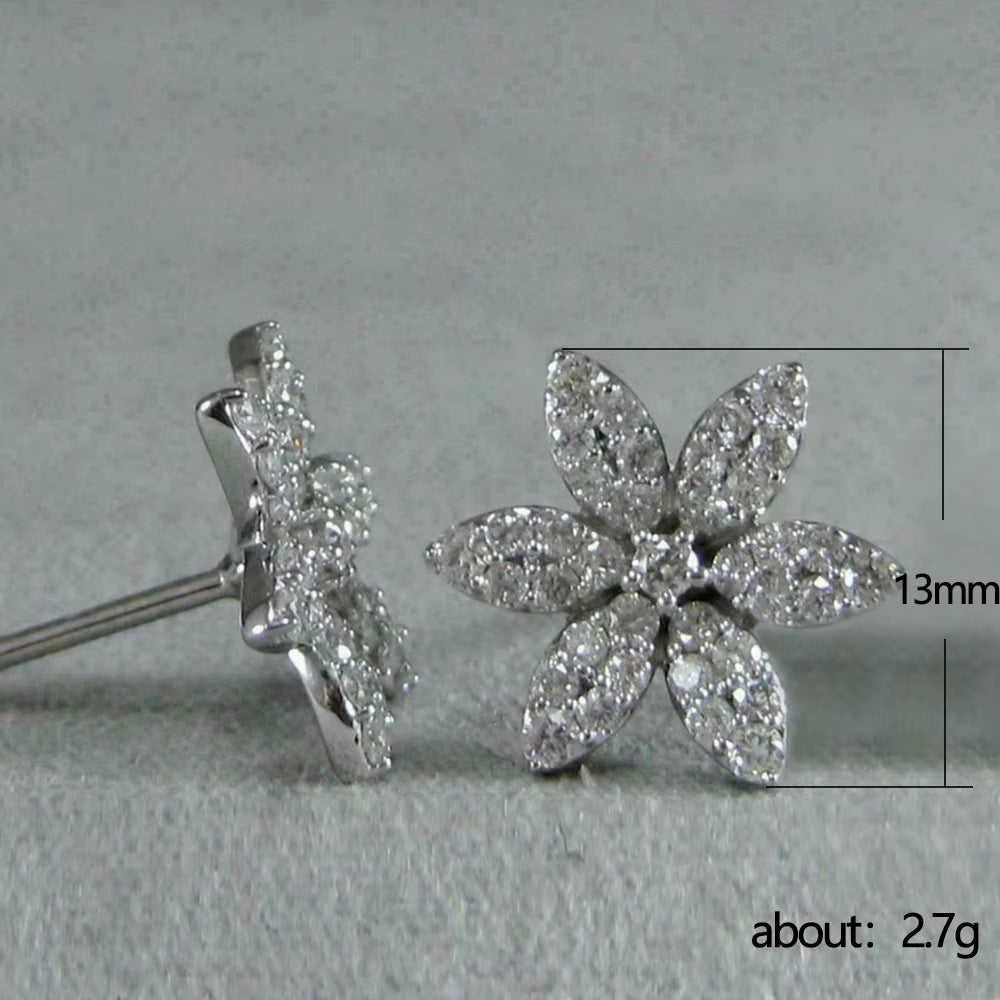 Cute Snowflake Stud Flower Zircon Custom Bridal Crystal Earrings Elegant Fashion Fine Jewelry Wedding Earring Women