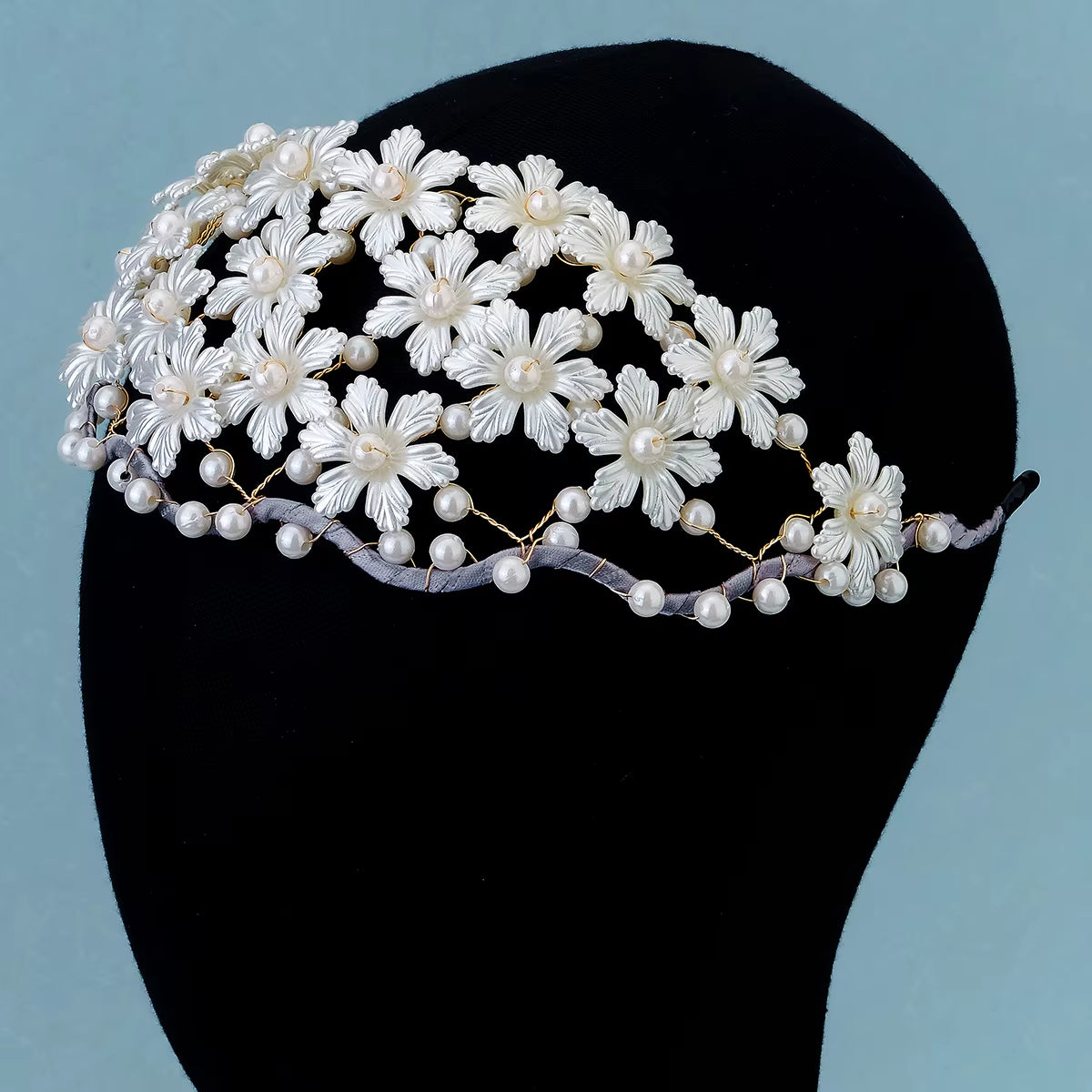 Fashion Mesh Hairband Handmade Pearl Girls Acrylic Flower Headband Headpieces Bridal Yiwu Hair Accessories Wholesale