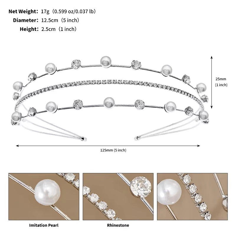 Three Layers Rhinestones Diadems Queens Crowns Wedding Tiara Bridal Crown Crystal Pearl Head Pieces