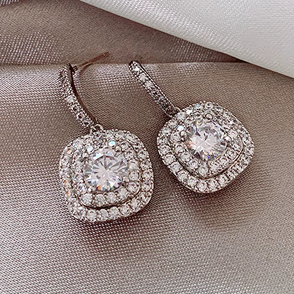 Full of Diamond Micro-Set Earrings High-Grade Sense Light Luxe Zircon Earrings Delicate Cold Air Quality Earrings Female