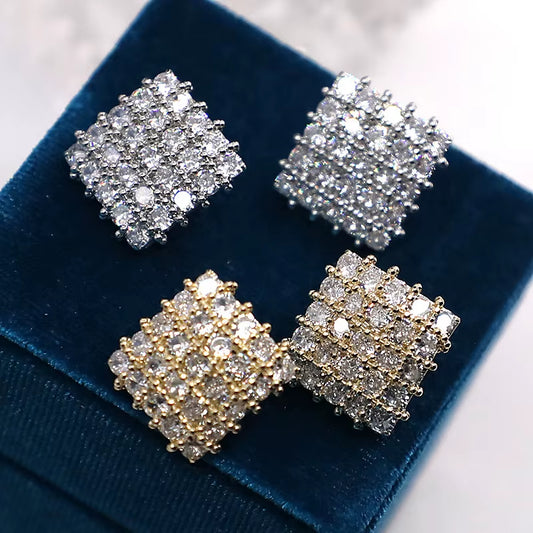 Geometric Diamond New Trendy Earrings Full of Zirconium Retro Hong Kong Style Korean Row Diamond Fashion OL Earrings