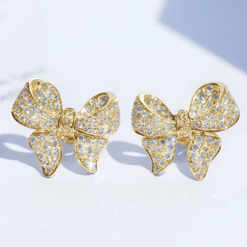 Wholesale Fashon Jewellery Copper Silver Plated Lovely Wedding Bride Girl Earrings Zircon Earrings Bow Earrings Women