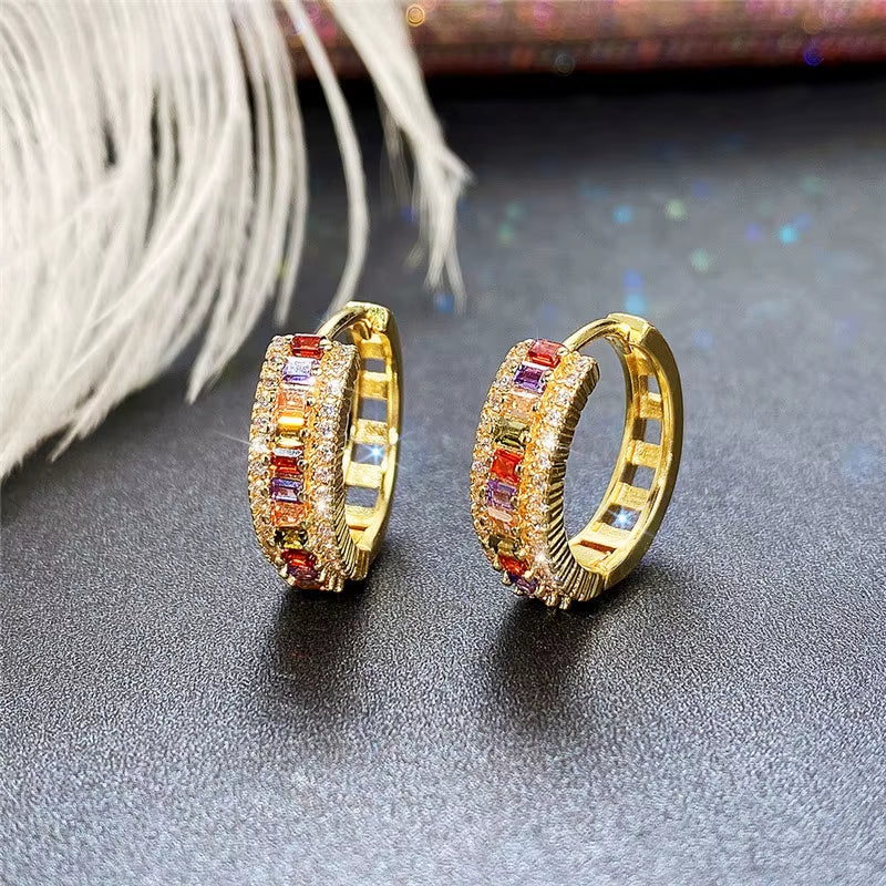 Ins New Fashion Minority Color Zircon Ear Buckle Female Brass Gold Plated Simple Ear Ring