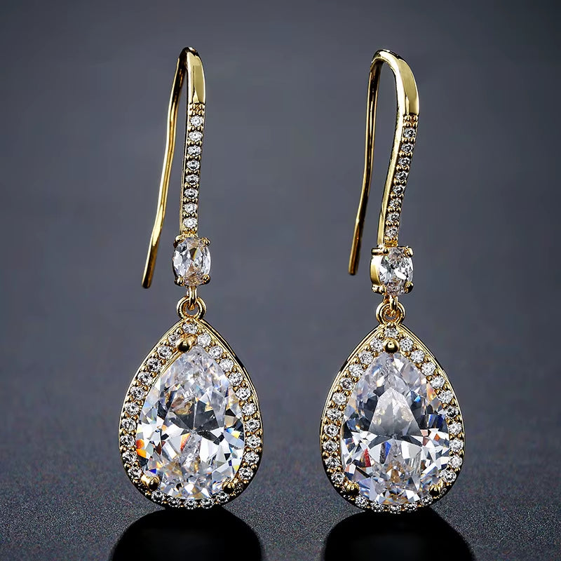 Temperament Light Luxury Classic Retro Long Drop Earrings Female Inlaid Zircon Bride Wedding Earrings