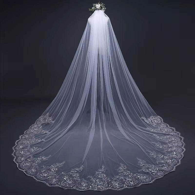 Cathedral Bridal Veil Wedding Accessories 3 Meters Long with Hair Comb