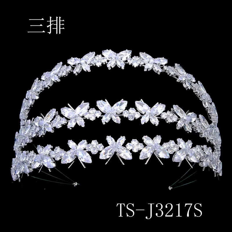 Fashion Butterfly Design Triple Layer Bridal Hair Accessories Bridal Headpiece Princess Pageant Zircon Hairband for Women