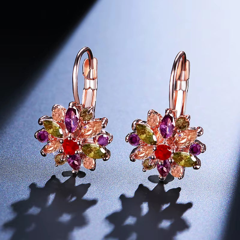 Trend Pendientes Jewelry Zircon Engagement Earrings Delicate Flower Hoop Earrings Multi Colour Earrings