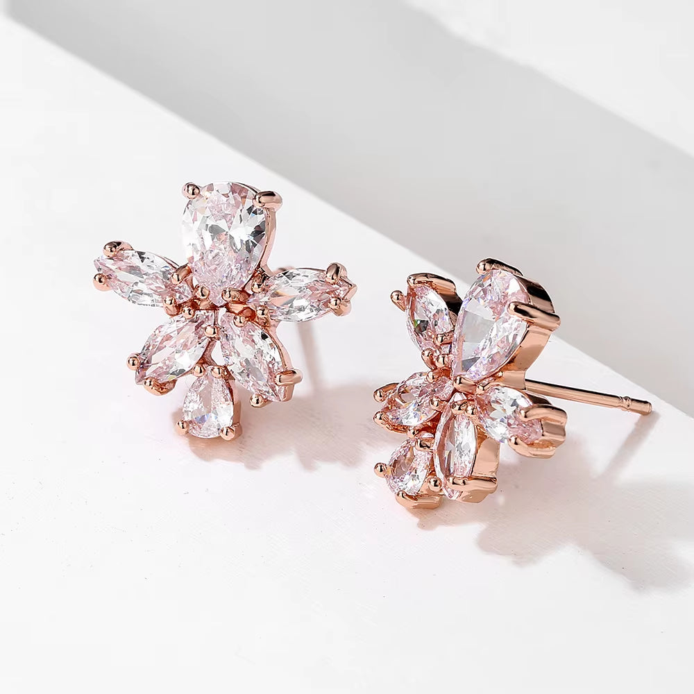 Korean Niche Design Fashion Simple Flower Earrings Small Broken Ice Flower Zircon Earrings