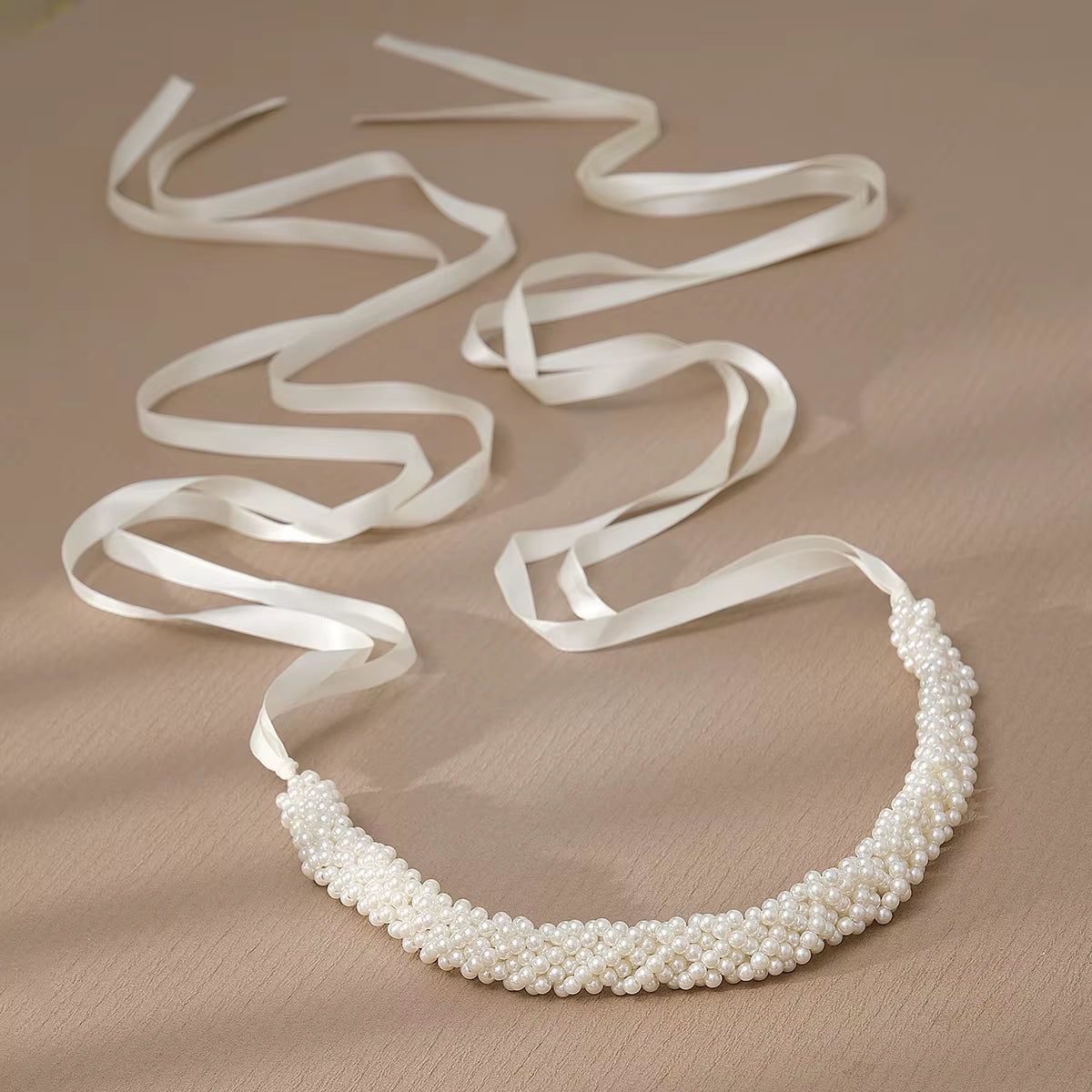 Luxury Pearl Bridal Belt with Ribbon  Accessories Bride Jewelry