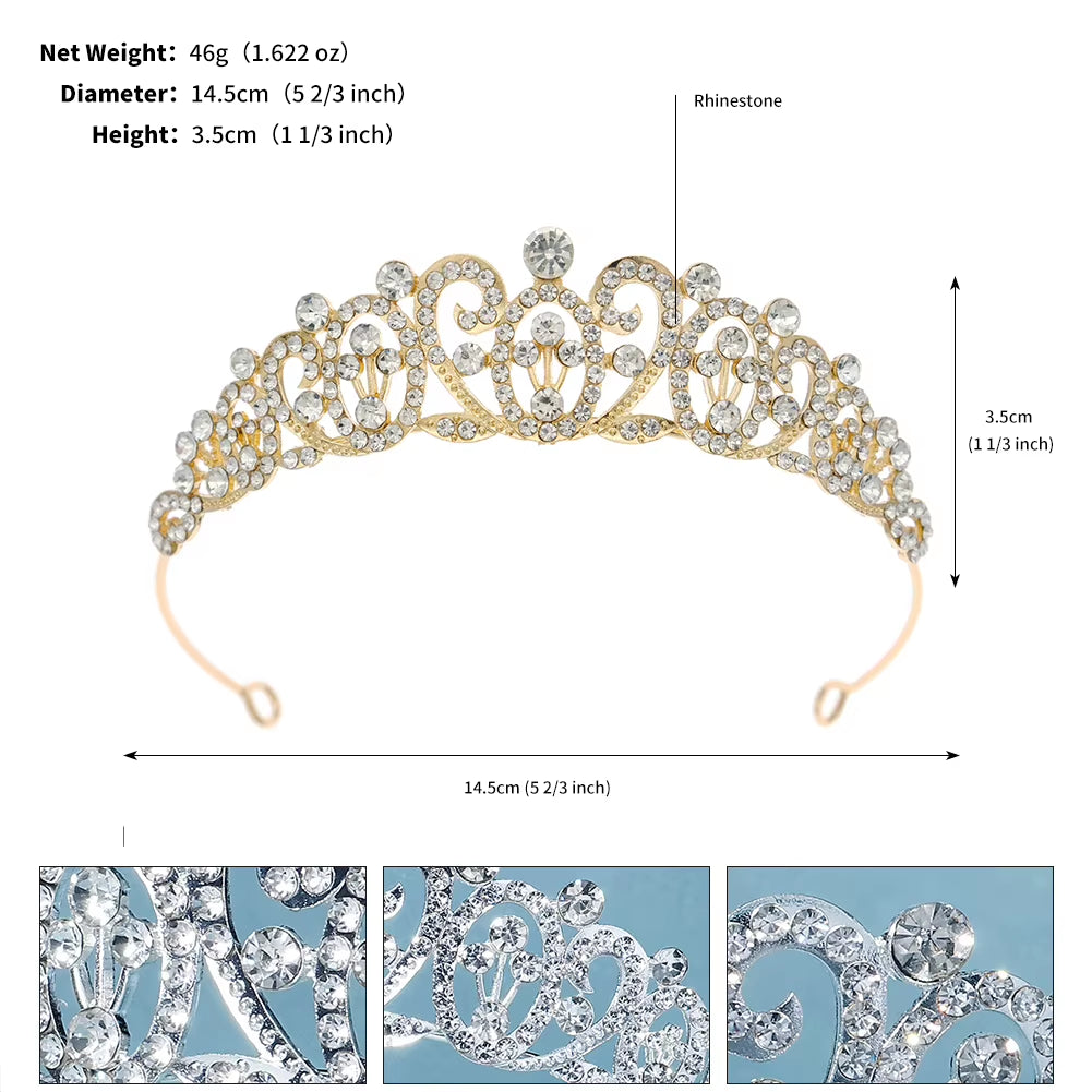 Best Selling Alloy Rhinestone Tiara Crown Bridal Hair Crown Wedding Tiara Princess Pageant Party Golden Crown