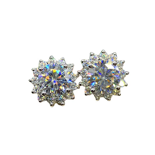 Hot Selling Simple Light Luxury Style Flowers Full of Diamond Earrings Korean Snowflake Micro-Inset Zircon Earrings