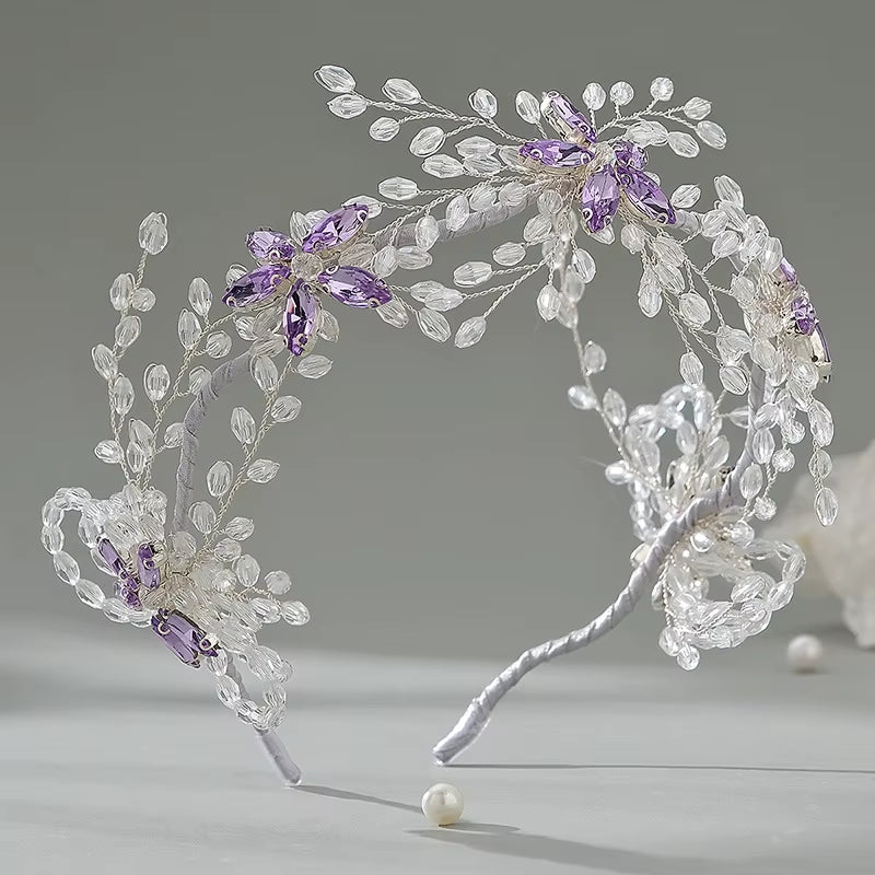 Custom Handmade Headpiece Luxury Crystal Beaded Headband Party Girls Wedding Bride Tiaras for Bridal Hairband for Party