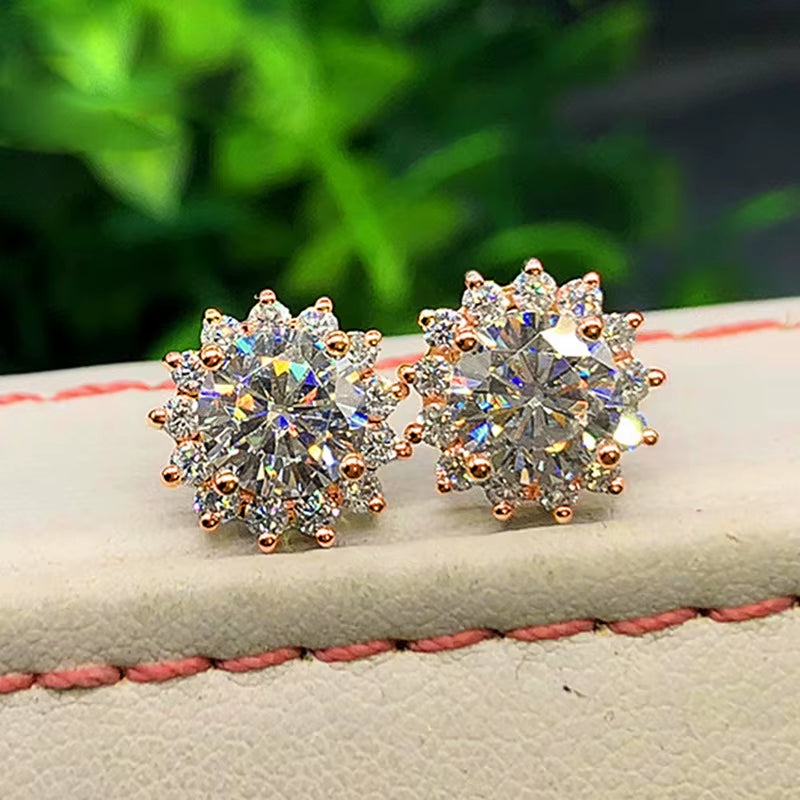 Hot Selling Simple Light Luxury Style Flowers Full of Diamond Earrings Korean Snowflake Micro-Inset Zircon Earrings