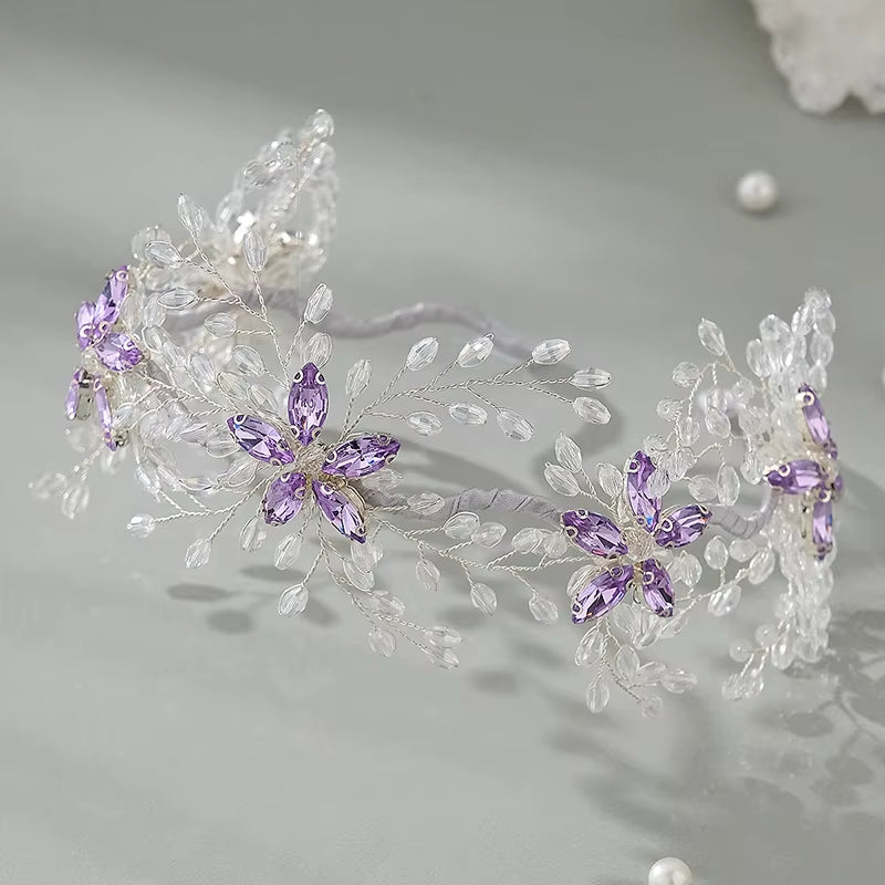 Custom Handmade Headpiece Luxury Crystal Beaded Headband Party Girls Wedding Bride Tiaras for Bridal Hairband for Party