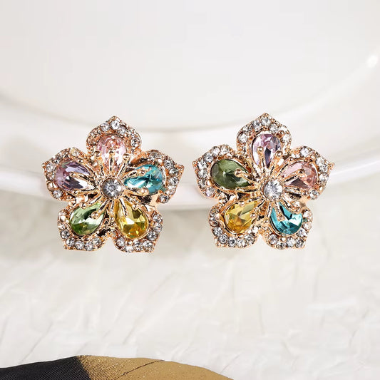 Fashion Fine Jewelry Diamond Stud Earring Studs Set for Women Jewelry Making Vintage Colorful Flower Earrings