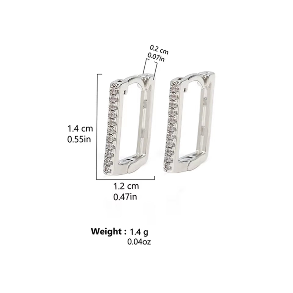 New Micro-Set Boutique Fashion Earrings Temperament Copper Zirconia Rectangular Earrings Female Jewelry