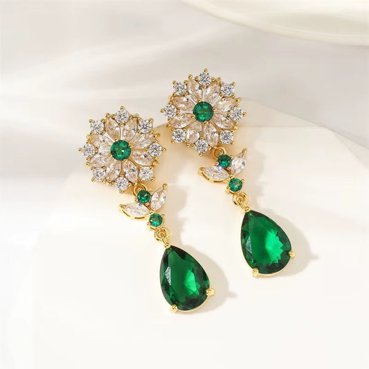 Elegant Sterling Silver CZ Emerald Wedding Party Prom Earrings for Bride