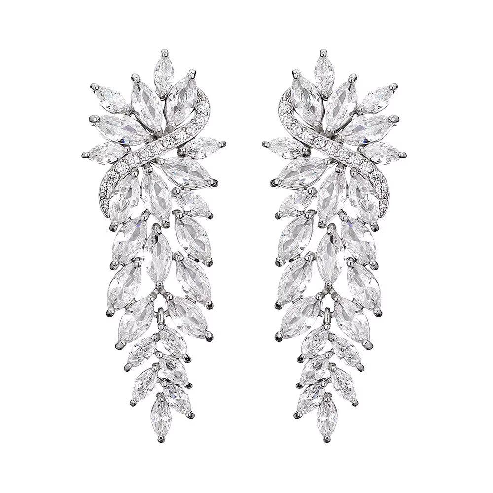 Luxury Full of Zircon Flower Earrings Female European and American Bridal Dinner Wedding Dress Earrings