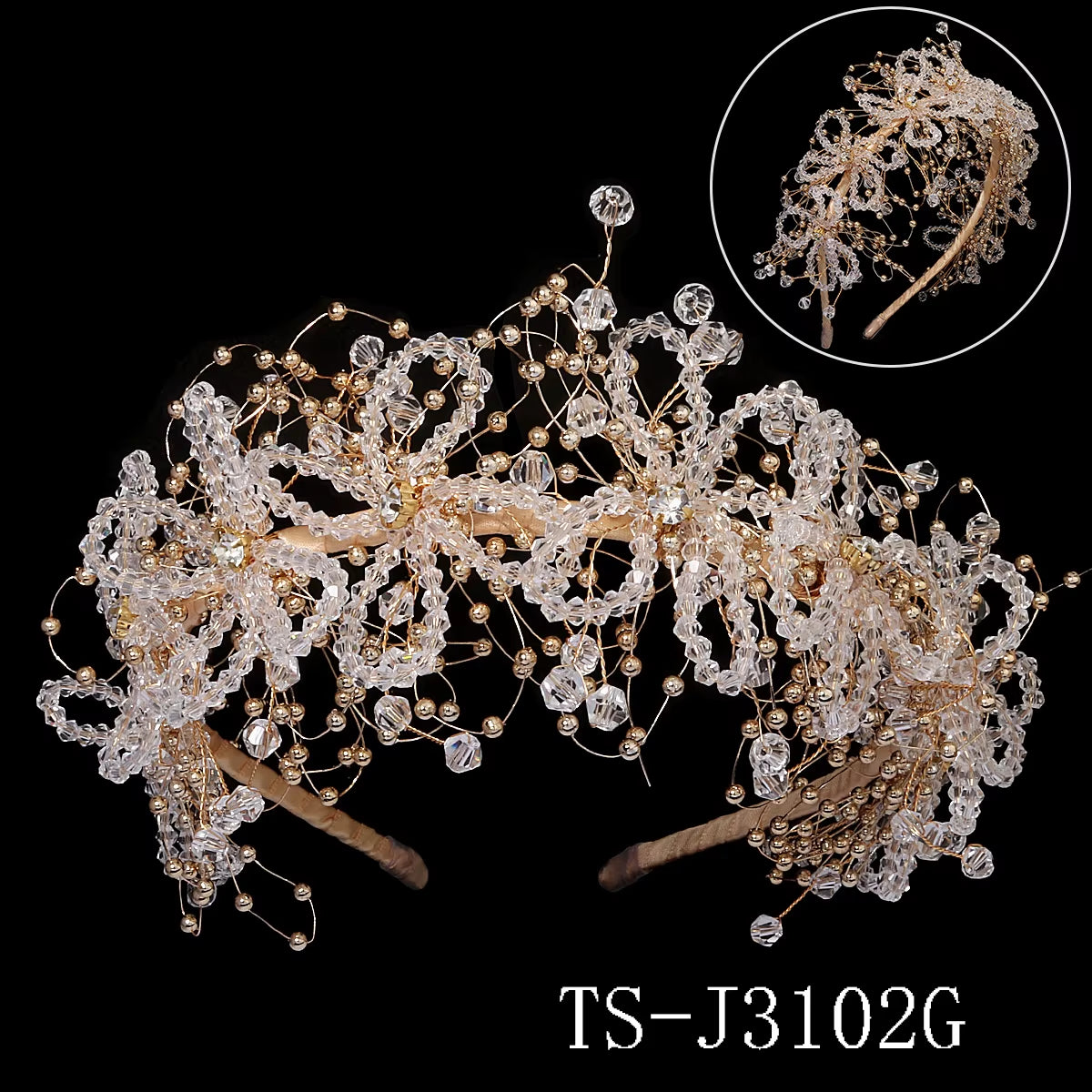 Drop Shipping Gold Color Handmade Luxury Crystal Beaded Headband Party Girls Wedding Bride Tiaras for Bridal Hairband for Party