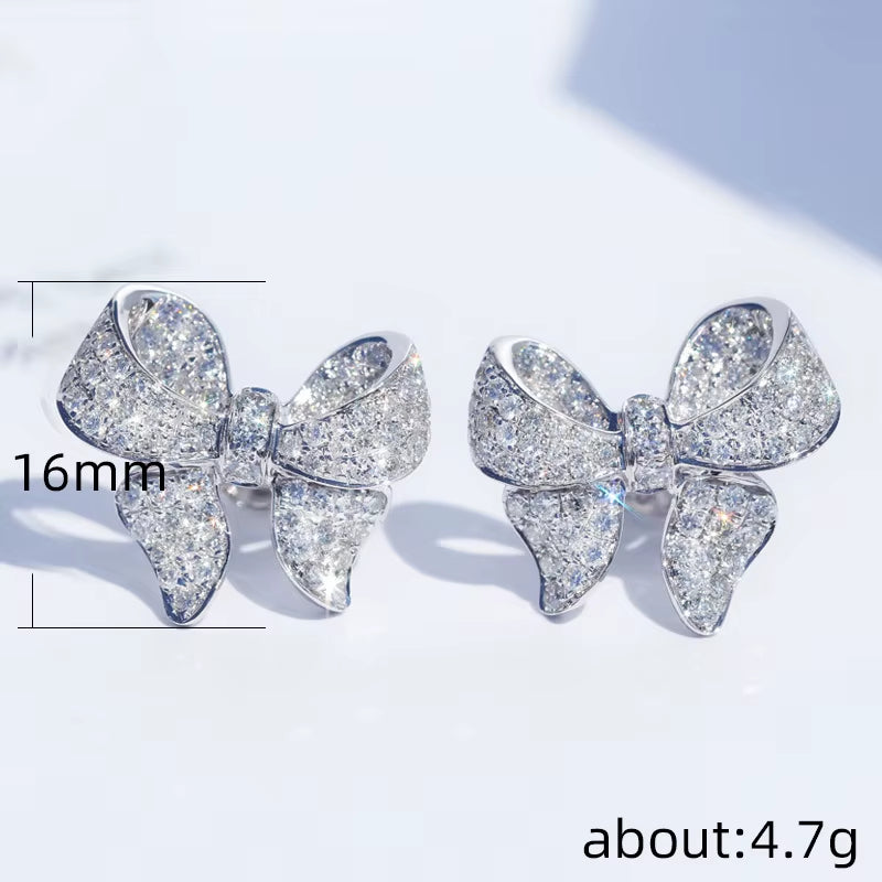 Wholesale Fashon Jewellery Copper Silver Plated Lovely Wedding Bride Girl Earrings Zircon Earrings Bow Earrings Women