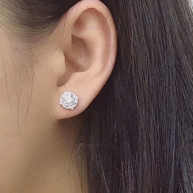 Round Zircon Earrings Snowflake Flower Stud Earrings Best Selling Earrings Jewelry