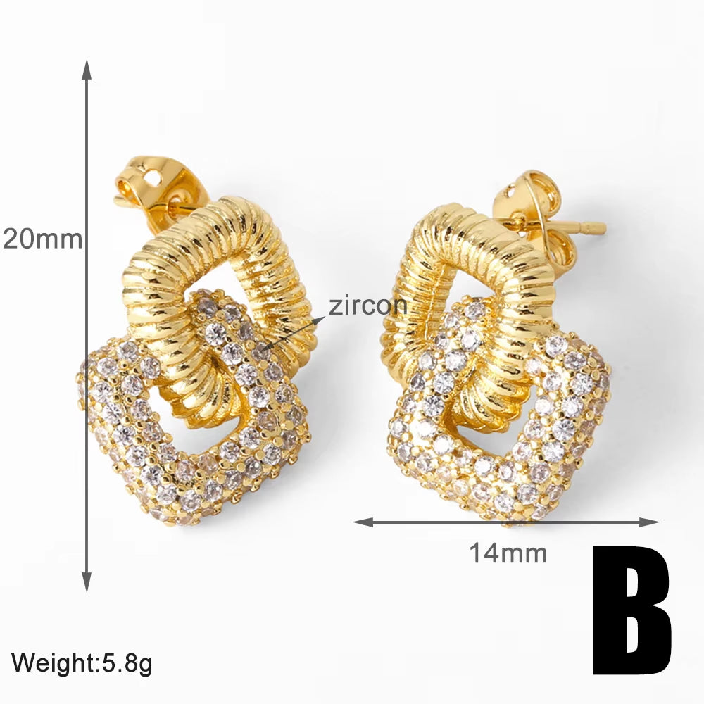 Hot Selling Double-Layer High-Grade Earrings Female Copper Plated Gold Inlaid Zircon Cross Earrings