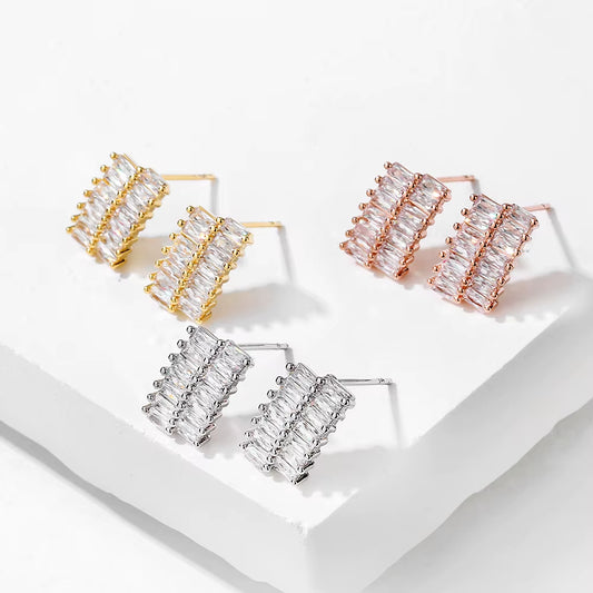 Sparkling Geometric Square Zircon Earrings Female Fashion Full Zircon Stud Earrings