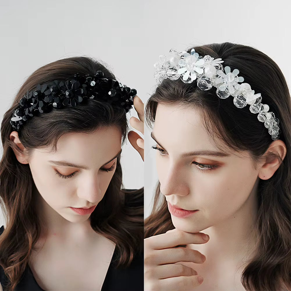 Black and Clear Handmade Crystal Sequin Party Headband Night Ball Performance Birthday Headdress