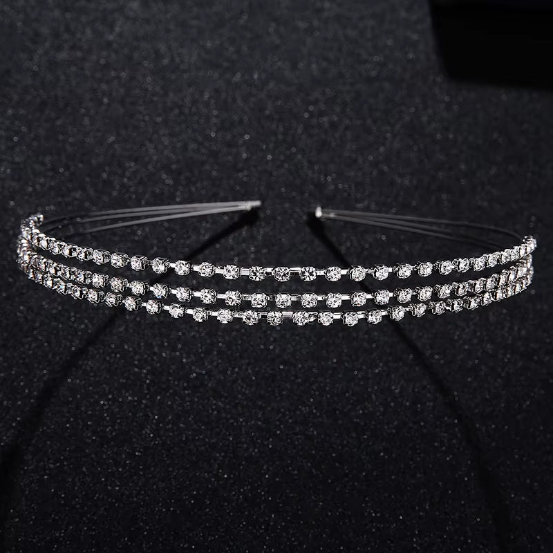 Three Rows Rhinestone Headband for Party Elegant Headpiece Hair Accessories Manufacturers China