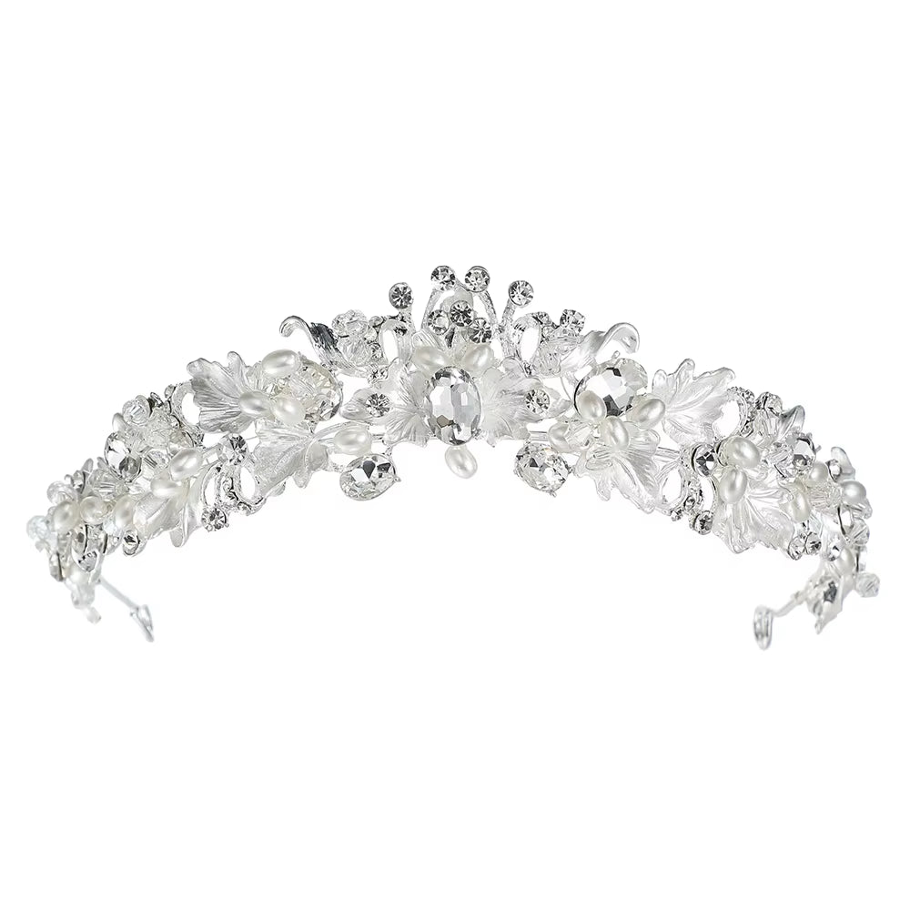 Luxury Rhinestone Bridal Tiaras and Crowns Queen Crown Pearl Flower Large Oval Diamond Hair Hoop Wedding Bride Crown