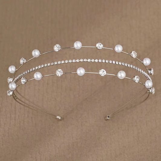 Three Layers Rhinestones Diadems Queens Crowns Wedding Tiara Bridal Crown Crystal Pearl Head Pieces