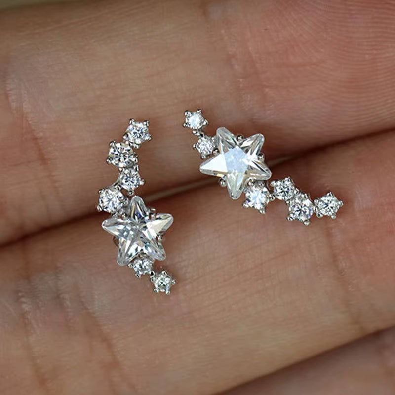 Super Shiny Zirconia Stud Drop Earrings Women'S Jewelry Heart Star Shape Earrings Girls Accessories