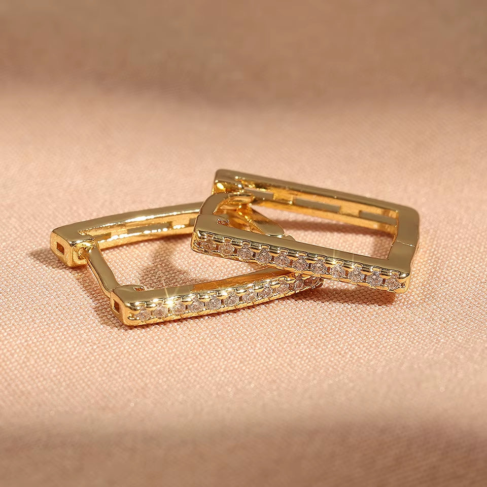 New Micro-Set Boutique Fashion Earrings Temperament Copper Zirconia Rectangular Earrings Female Jewelry