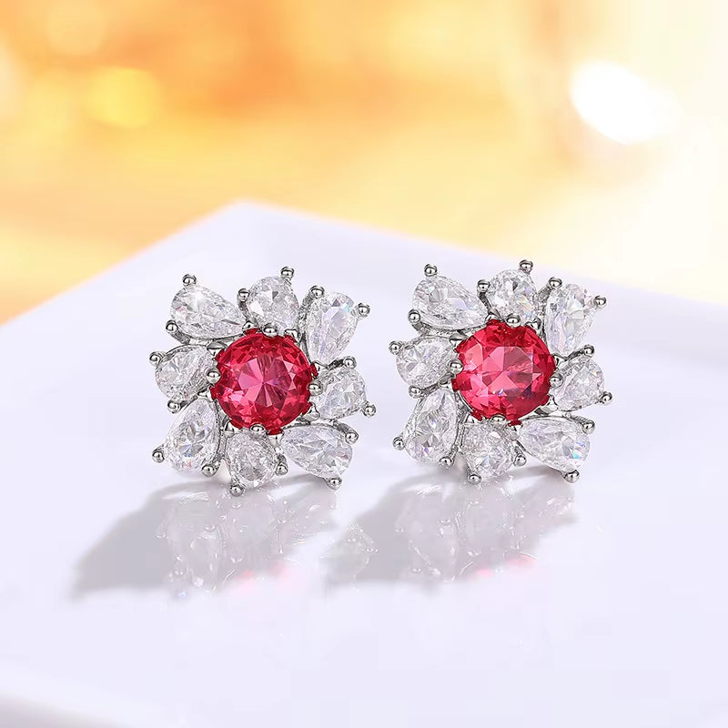 Micro-Set round Heart Shape Diamond Zirconia Earrings Female Hip-Hop Style Stud Earrings Geometric Jewelry