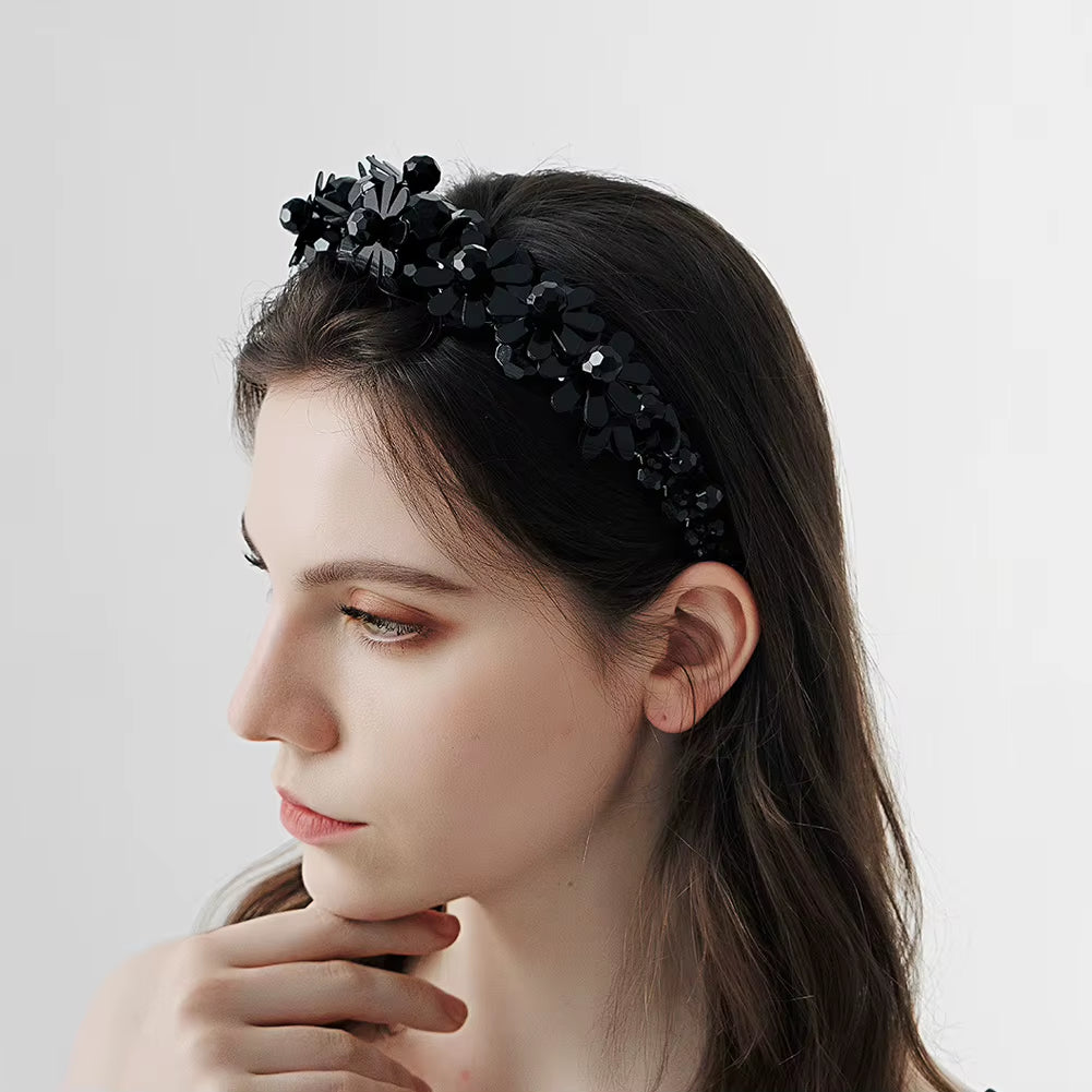 Black and Clear Handmade Crystal Sequin Party Headband Night Ball Performance Birthday Headdress