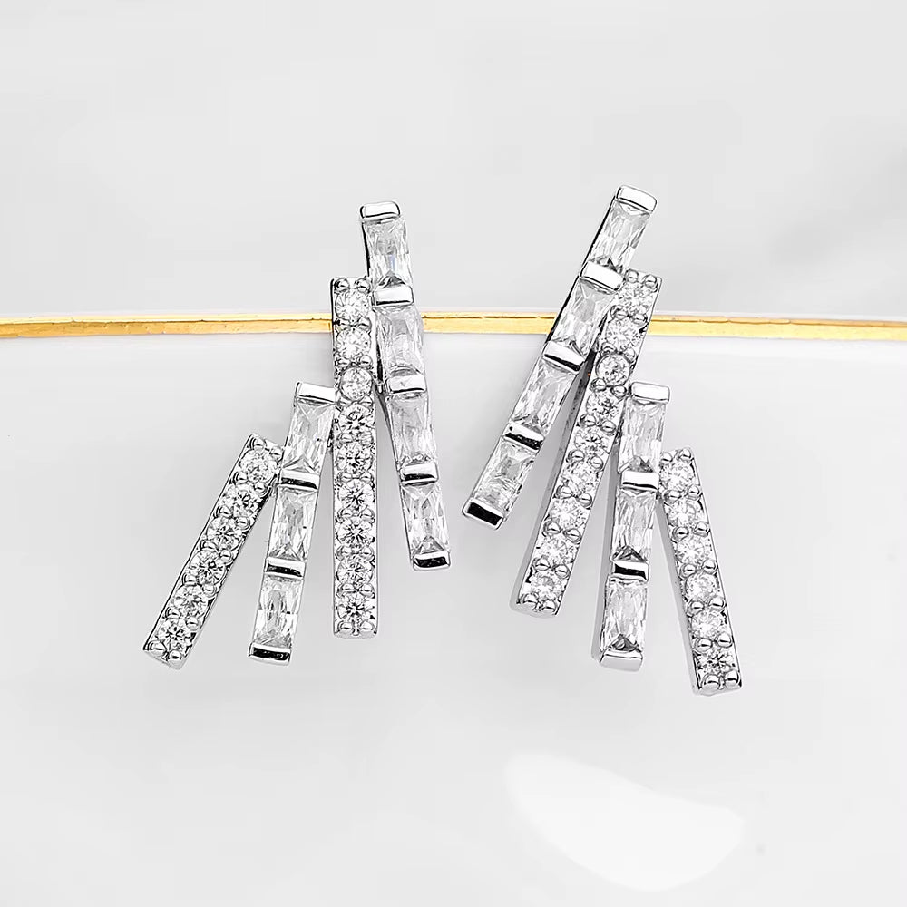 Simple Geometric Lines Earrings Female New Micro-Set Zircon Earrings Ear Accessories