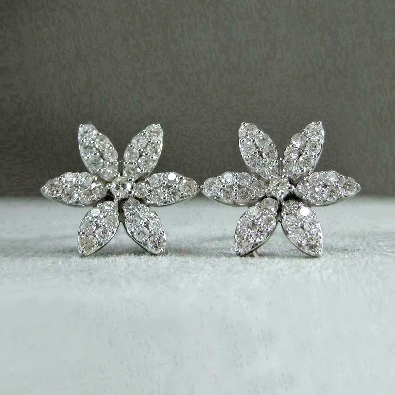 Cute Snowflake Stud Flower Zircon Custom Bridal Crystal Earrings Elegant Fashion Fine Jewelry Wedding Earring Women