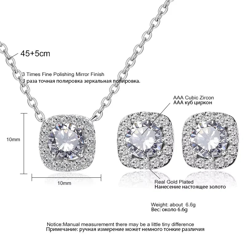 Elegant Square Zircon Jewelry Set – Necklace & Earrings