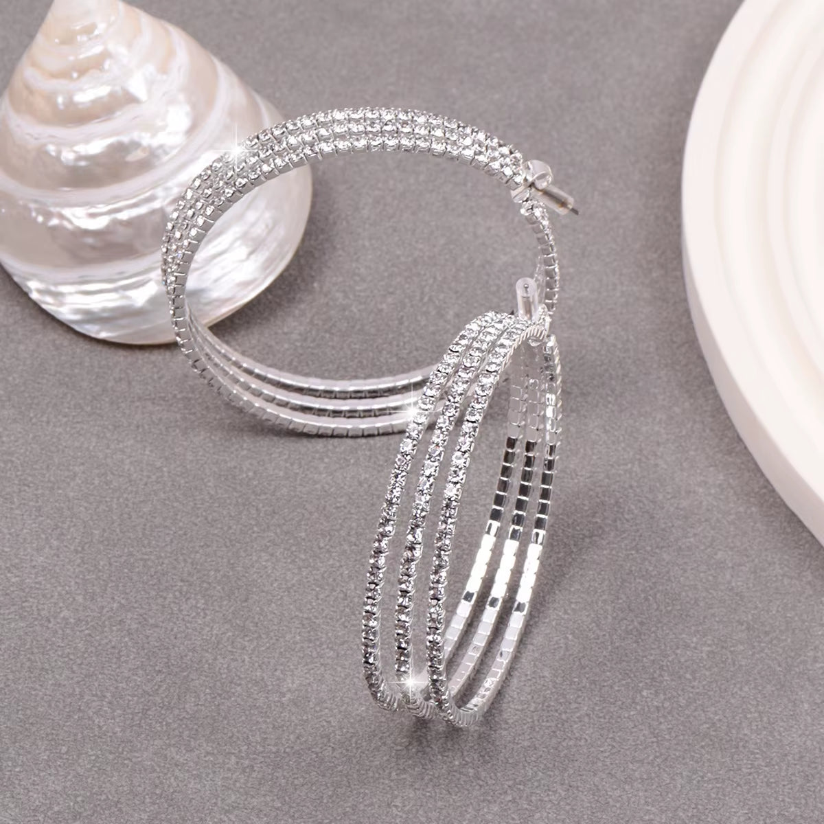 Hyperbole Large Rhinestone Hoop Earrings for Bride Wedding Party Banquet Bridal Jewelry Girls Accessories