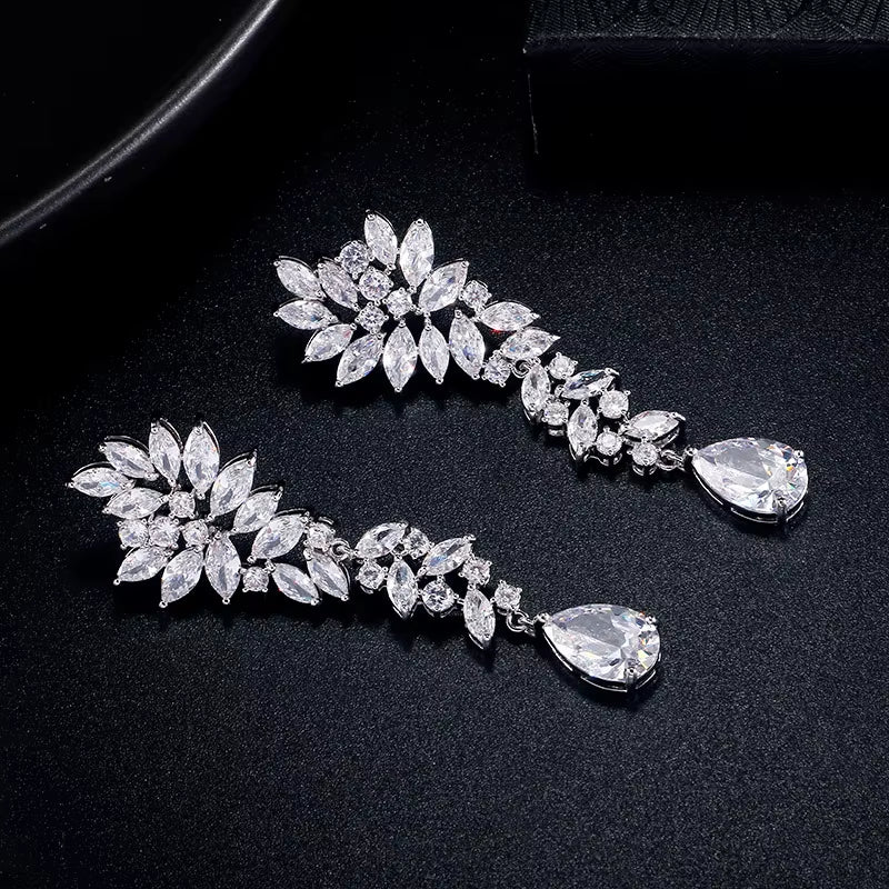 Personalized Long Drop Earrings Female Temperament Luxury Full Set Zircon Bridal Earrings