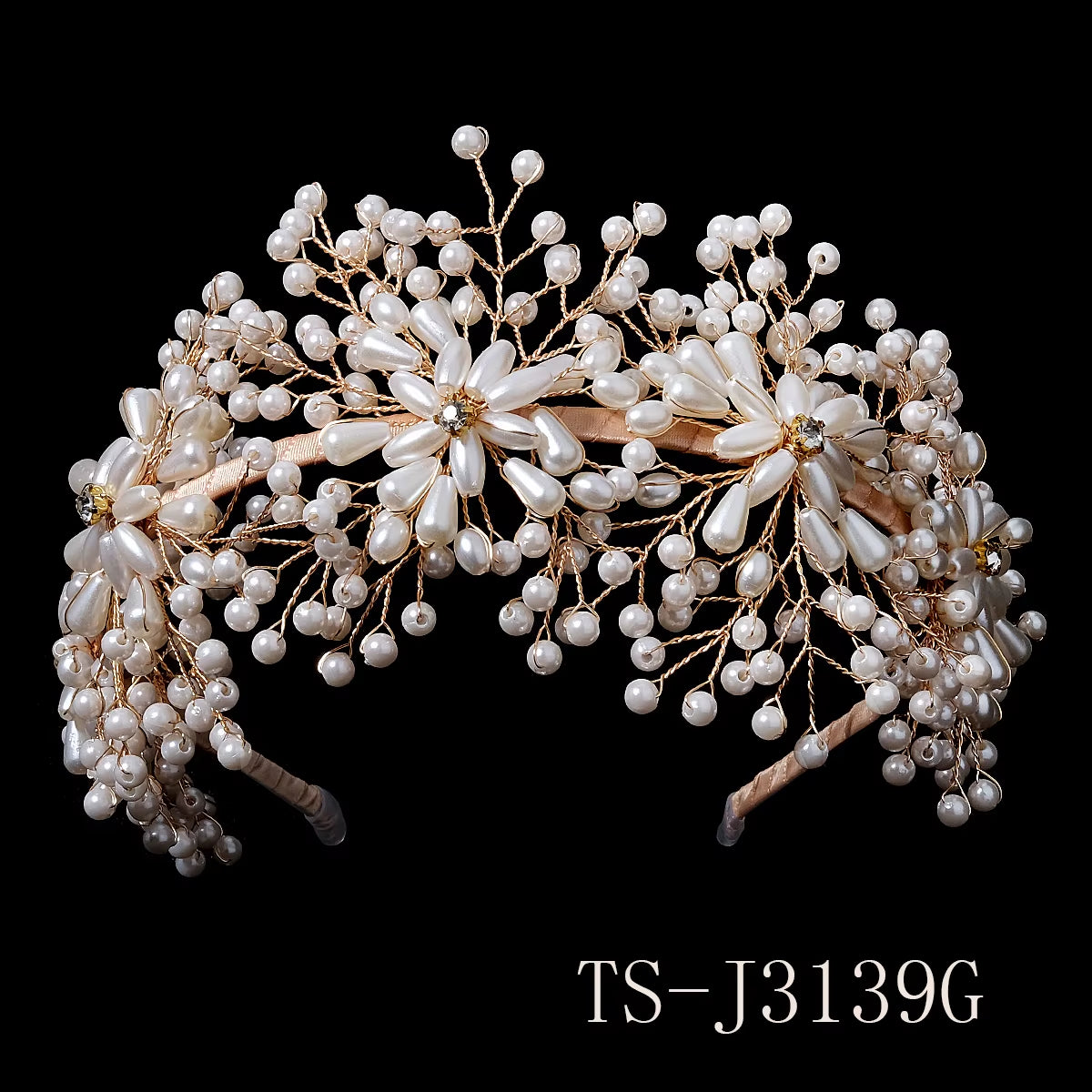 Heavy Beaded Pearl Flower Headband Hairband Gold Color Hair Hoop Women Party Hair Accessories