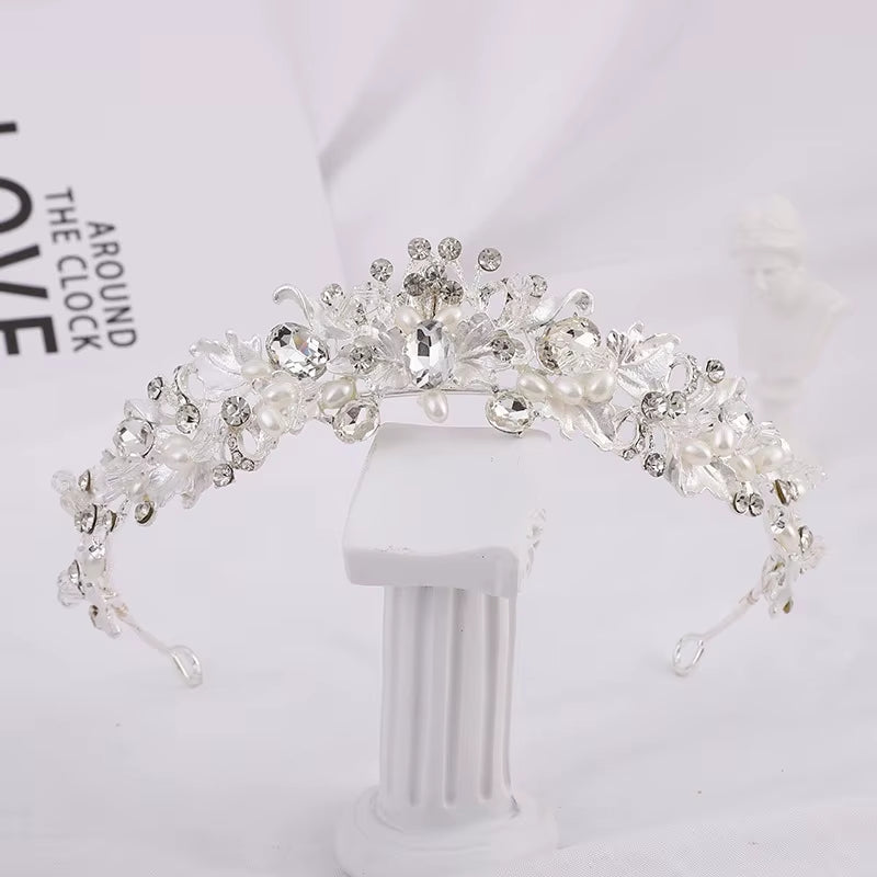 Luxury Rhinestone Bridal Tiaras and Crowns Queen Crown Pearl Flower Large Oval Diamond Hair Hoop Wedding Bride Crown