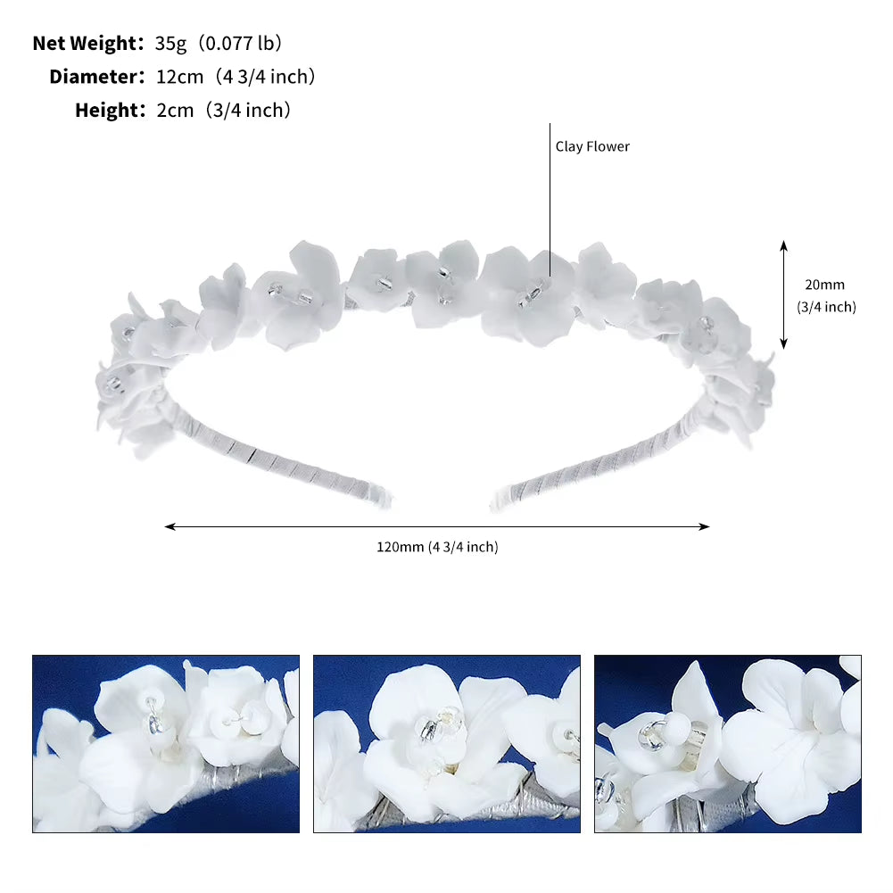 Drop Shipping White Ceramic Flower Headband Tiaras Crown for Bridal Queens Corona Hairband for Girls