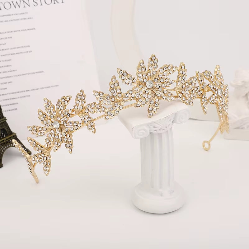 USA Queen Pageant Crown Flower Rhinestone Tiara Halloween Cosplay Designer Wedding Party Hair Accessories