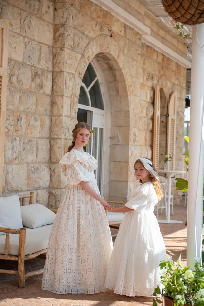 Beige Lined Ruffle Gown