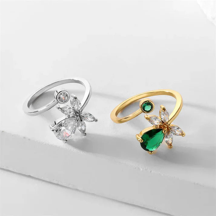 Emerald Green Zircon Adjustable Copper Ring - European Fashion Statement