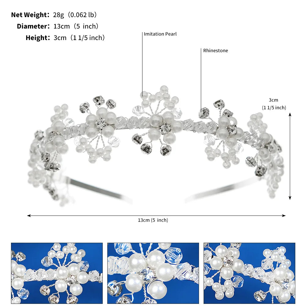 Handmade Hair Accessories Rhinestone Alloy Hairband Crown Fashion Wedding Bridal Pearl Headpiece for Women